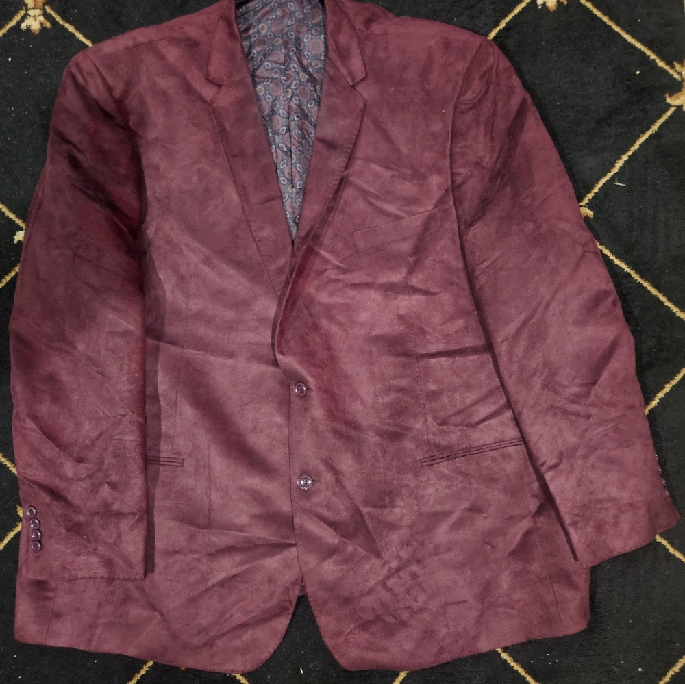 Argyleculture Burgundy Red Velvet Blazer Sports coat Mens 56 Long